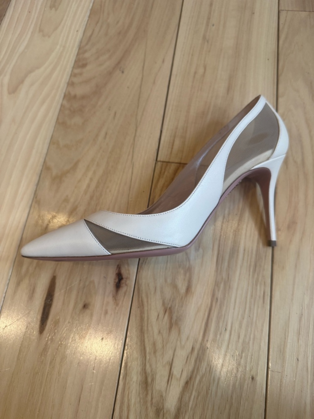 Aquazzura Ivory Pointed-Toe Mesh Panel Stiletto Pumps - Picture 12 of 15